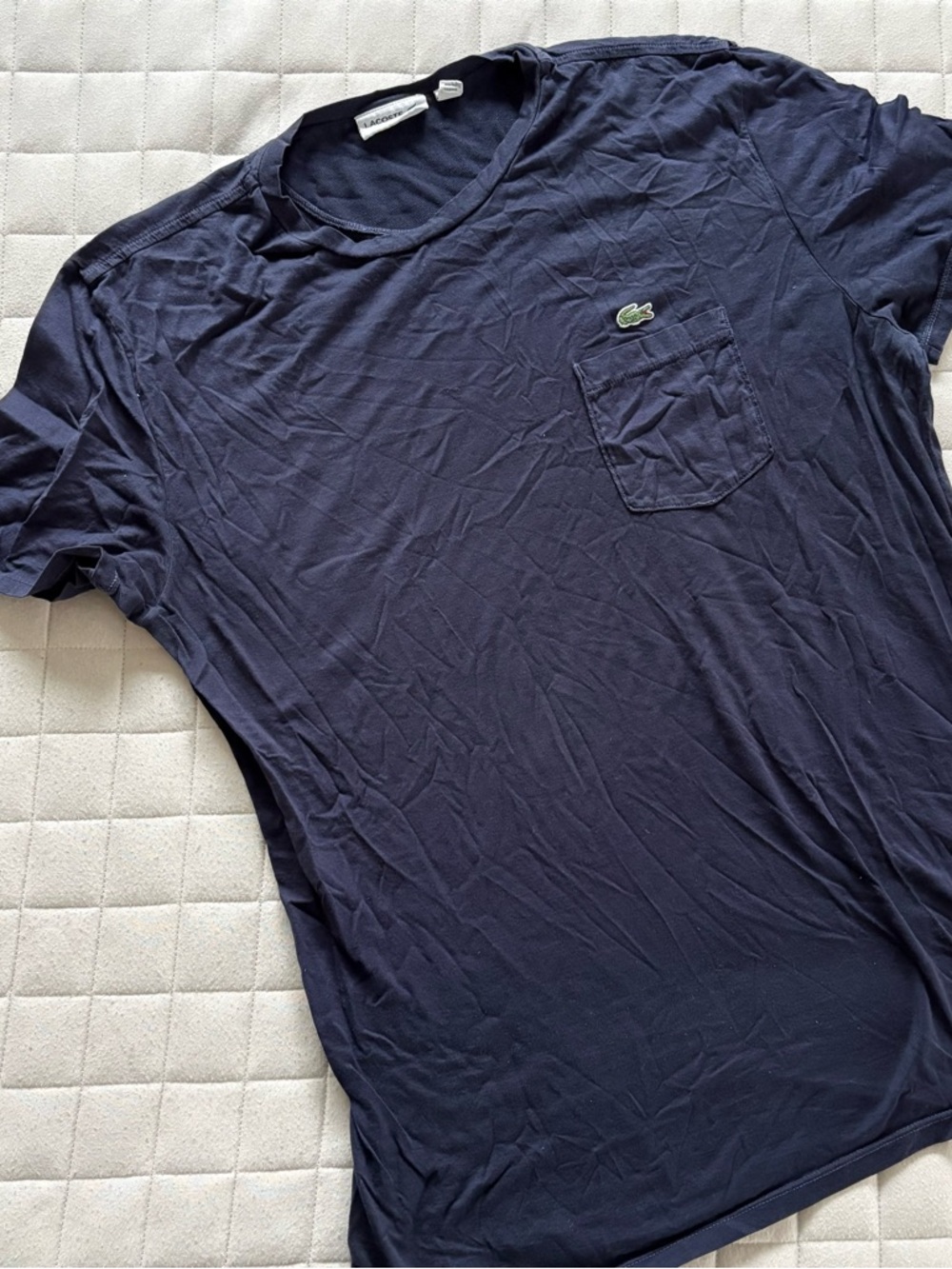 Lacoste Men's Navy Short-Sleeve Pocket Crewneck Tee/T-Shirt with Logo